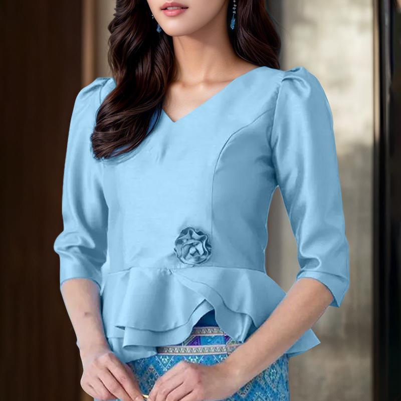 

ZANZEA Women Casual 3/4 Sleeve Summer 3D Flowers Patchwork Blouse 2XL