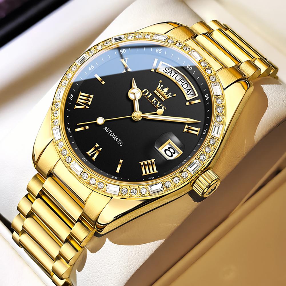 OLEVS Business Automatic Mechanical Men's Watch Stainless Steel Luminous Calendar Week Waterproof Wristwatch Relgio Masculino