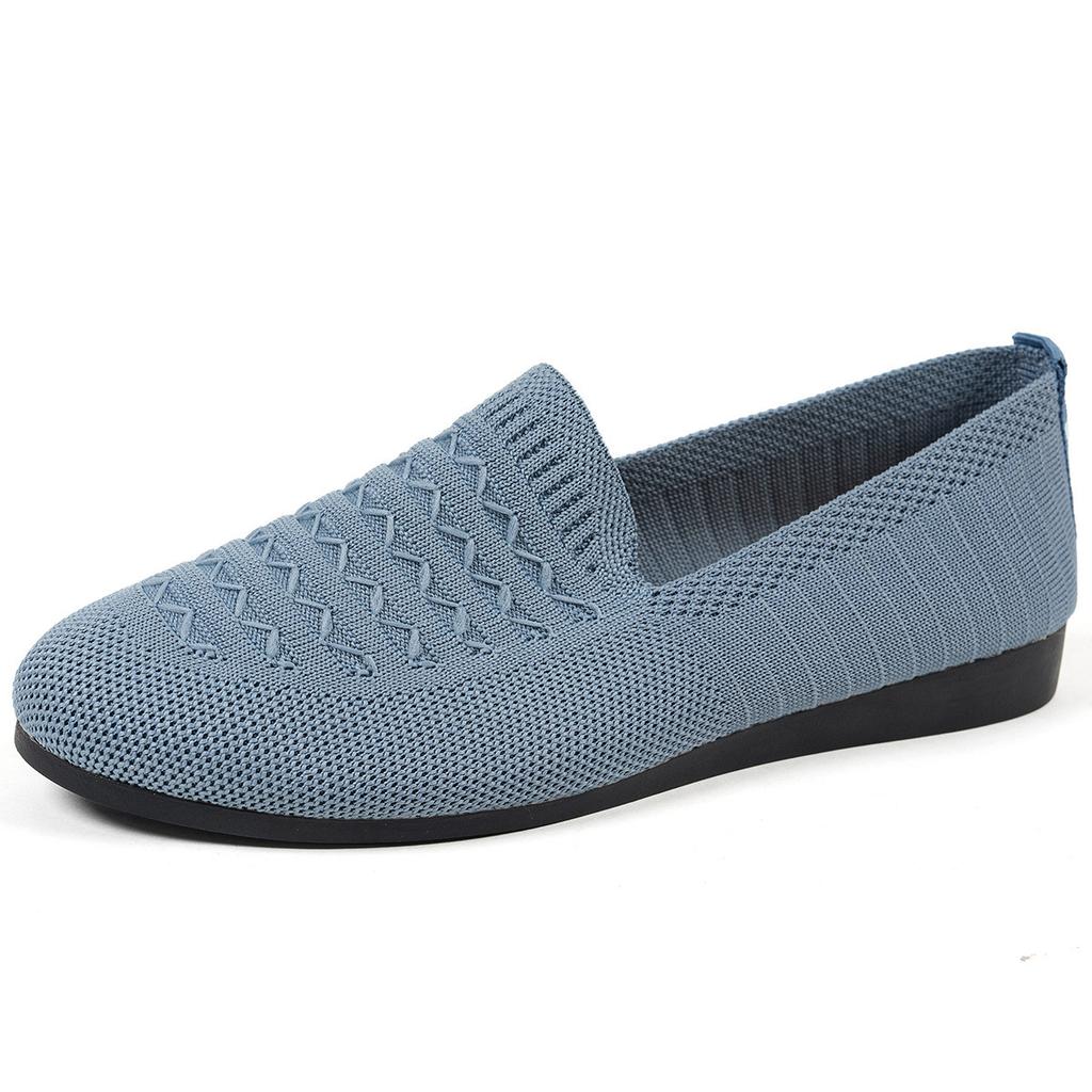 Foreign trade new women's fly-woven breathable flat-soled single shoes women's soft-soled one-pedal casual knitted four-season work shoes