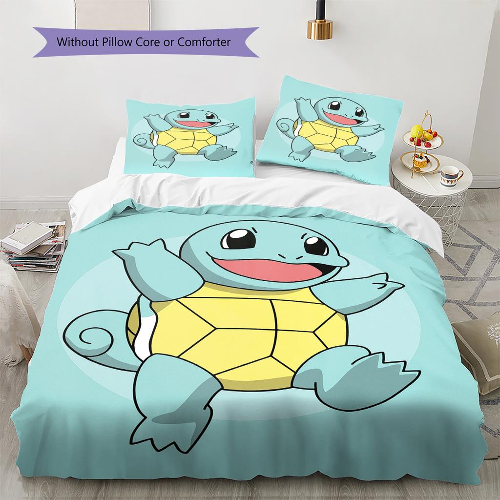 Squirtle Muster Bettwäsche Heimdekoration Geburtstagsgeschenk (1 Bettbezug + 2 Kissenbezüge, ohne Füllung)