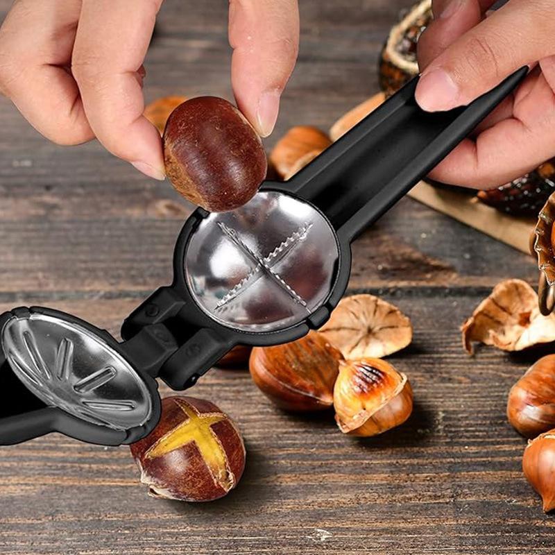 Nutcracker Chestnut Clip Cross Mouth Chestnut Opener Chestnuts Clamp Stainless Steel Chestnut Cutting Tool with Non-Slip Handle