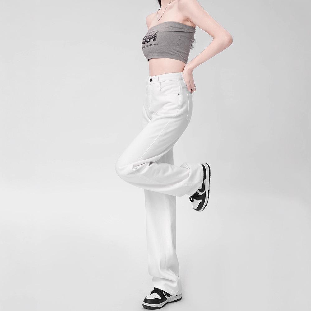 Stylish High-Waist White Straight-Leg Jeans for Women - Autumn/Winter 2025 Floor-Length