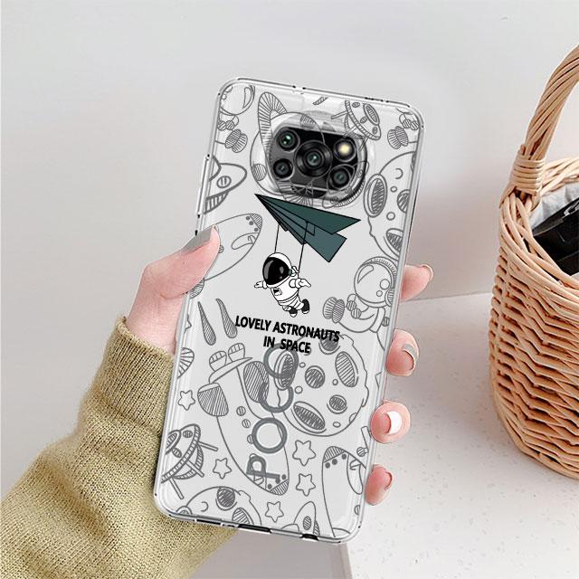 

Чехол для Xiaomi Mi Poco X3 NFC 11 Lite M3 10T 9T 12 Redmi Note 10 9 9S 8 8T 7, мягкий прозрачный чехол для телефона с милым мультяшным космонавтом Xiaomi Poco F3