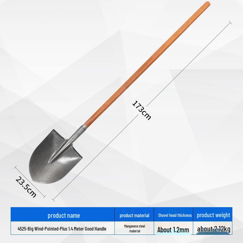Iron Shovel with Manganese Steel Square Head & Wooden Handle, Natural Color, Large Size for Construction
