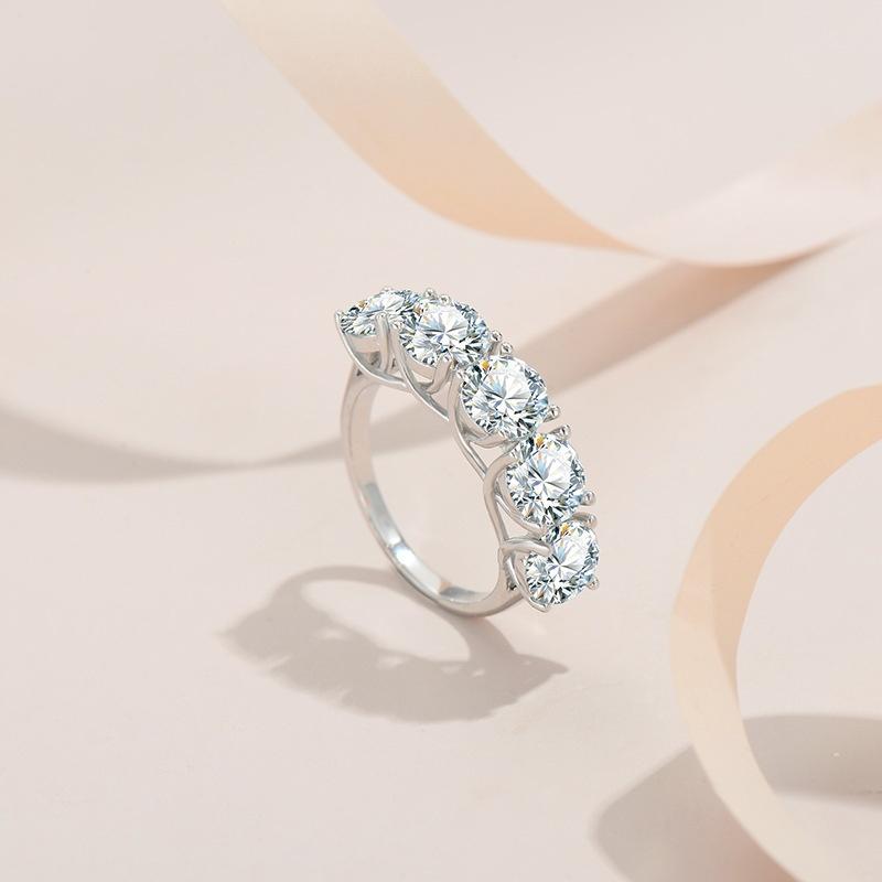 European American 925 Sterling Silver Rhodium Plated Prong Set Brilliant Cut Moissanite Women's Ring D Color High-End Luxury