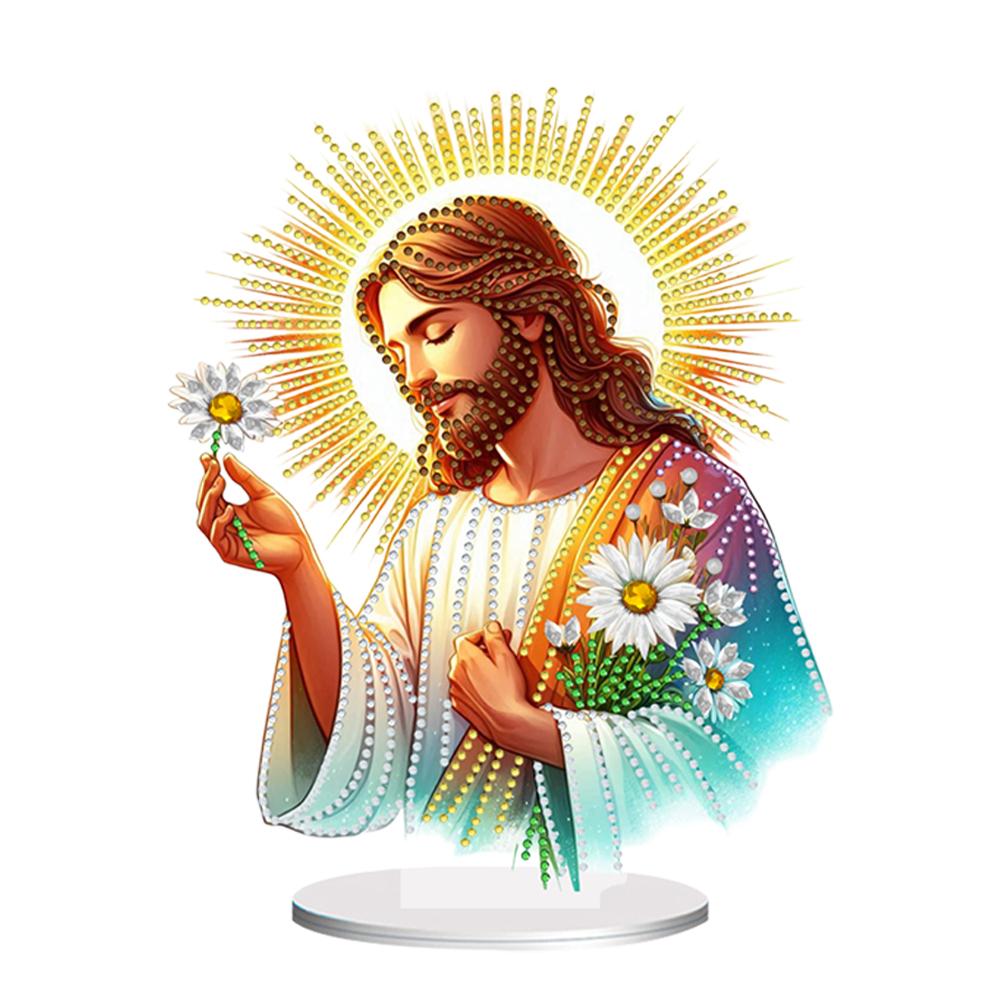 

Acrylic Special Shape Cross Jesus Diamond Painting Tabletop Ornaments Kit Desktop Diamond Art Kits Rhinestones Desktop Ornaments
