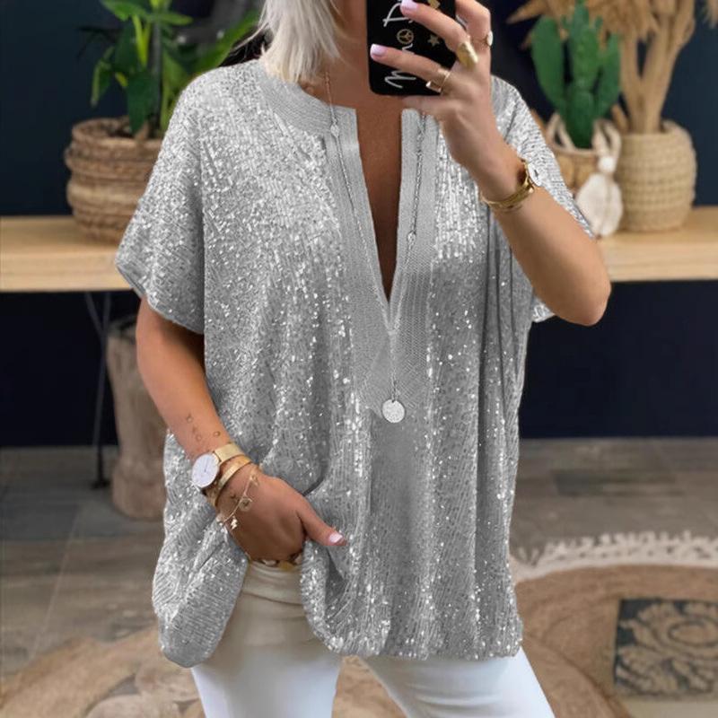 Camiseta Sexy de Color Sólido Holgada para Mujer Tallas Grandes Camiseta de Vacaciones