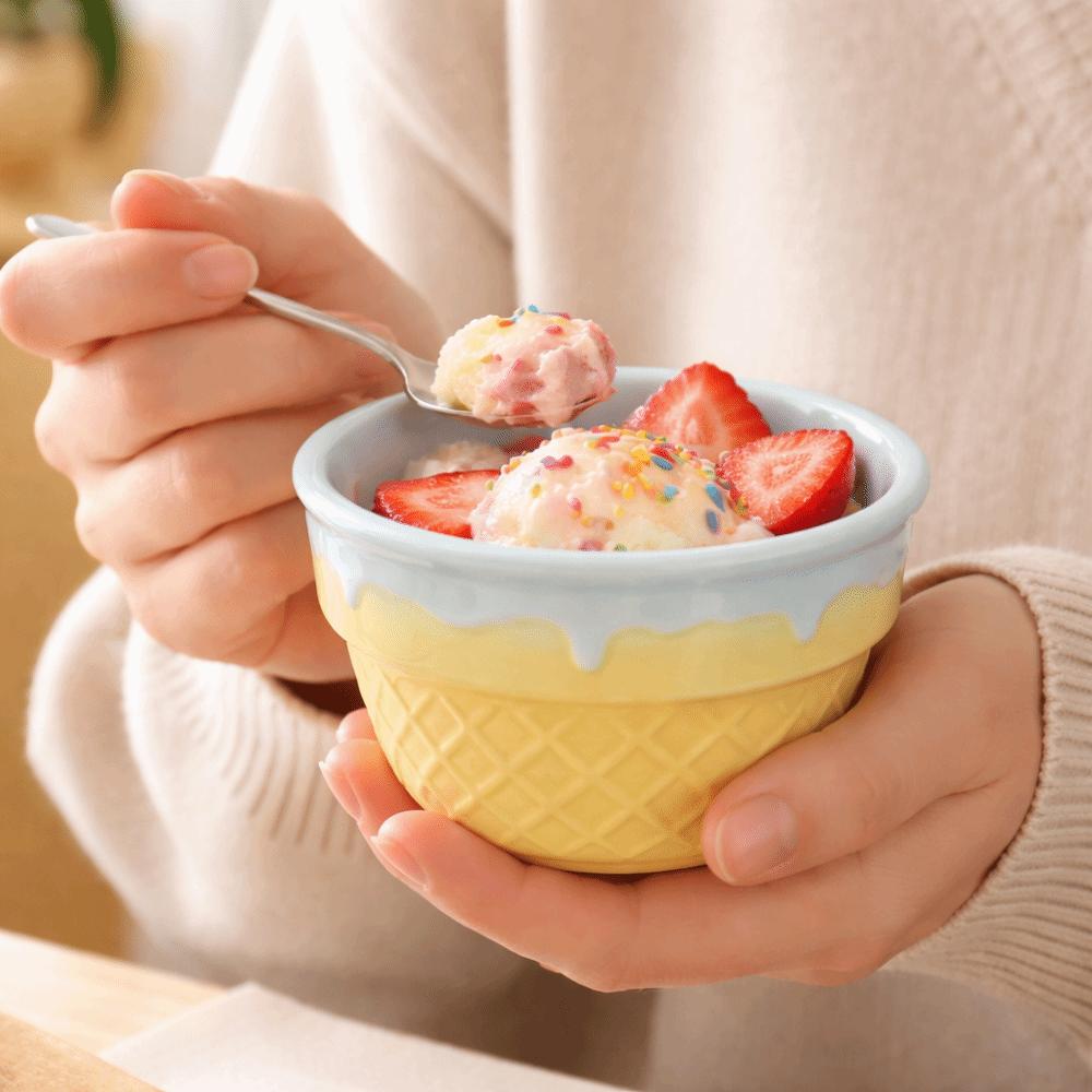 Ciotola in Ceramica a Forma di Gelato per Yogurt, Piatto da Pranzo Color Crema, Ciotola per Dessert all'Avena, Ristorante