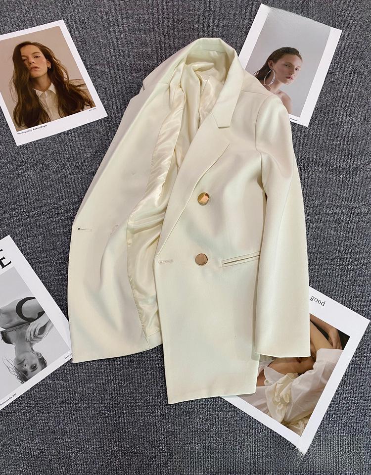 2025 Women's Creamy White British Style Casual Suit Jacket with Metal Buttons