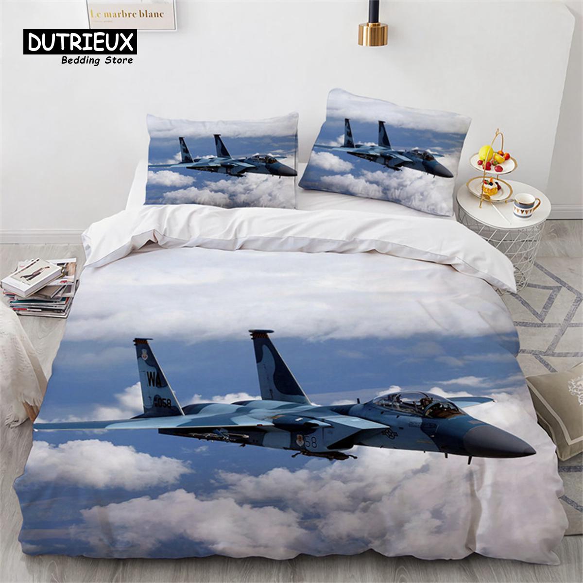 

Пододеяльник для мальчиков с самолетом Кинг Квин Полиэстер Авиация Самолет Взлетно-посадочная полоса Комплект постельного белья Небесный пейзаж Покрывало Чехол с наволочкой EU single(135x200cm)