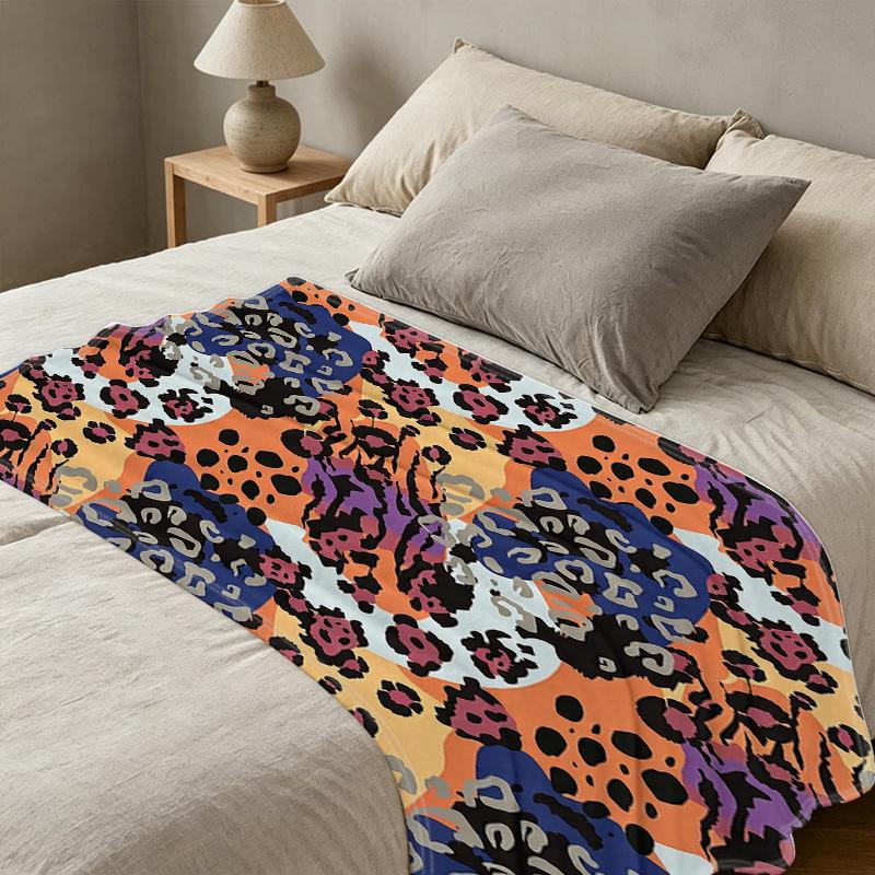 Leopard Print Flannel Blanket Soft Dense Fleece, Warm & Cozy, Decorative Home Throw for Halloween & Christmas
