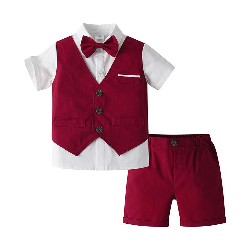 Sommer-Zweiteiler für Jungen: Kurzärmeliges Oberteil & Kunstlederweste mit Shorts Size 120/4-5 years/0.25kg rot