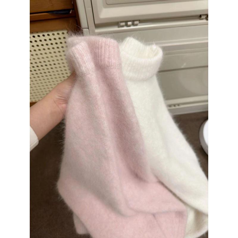 

Женский свитер из мохера осень/зима 2024 года — толстый, мягкий, розовый, свободный и облегающий Small белый