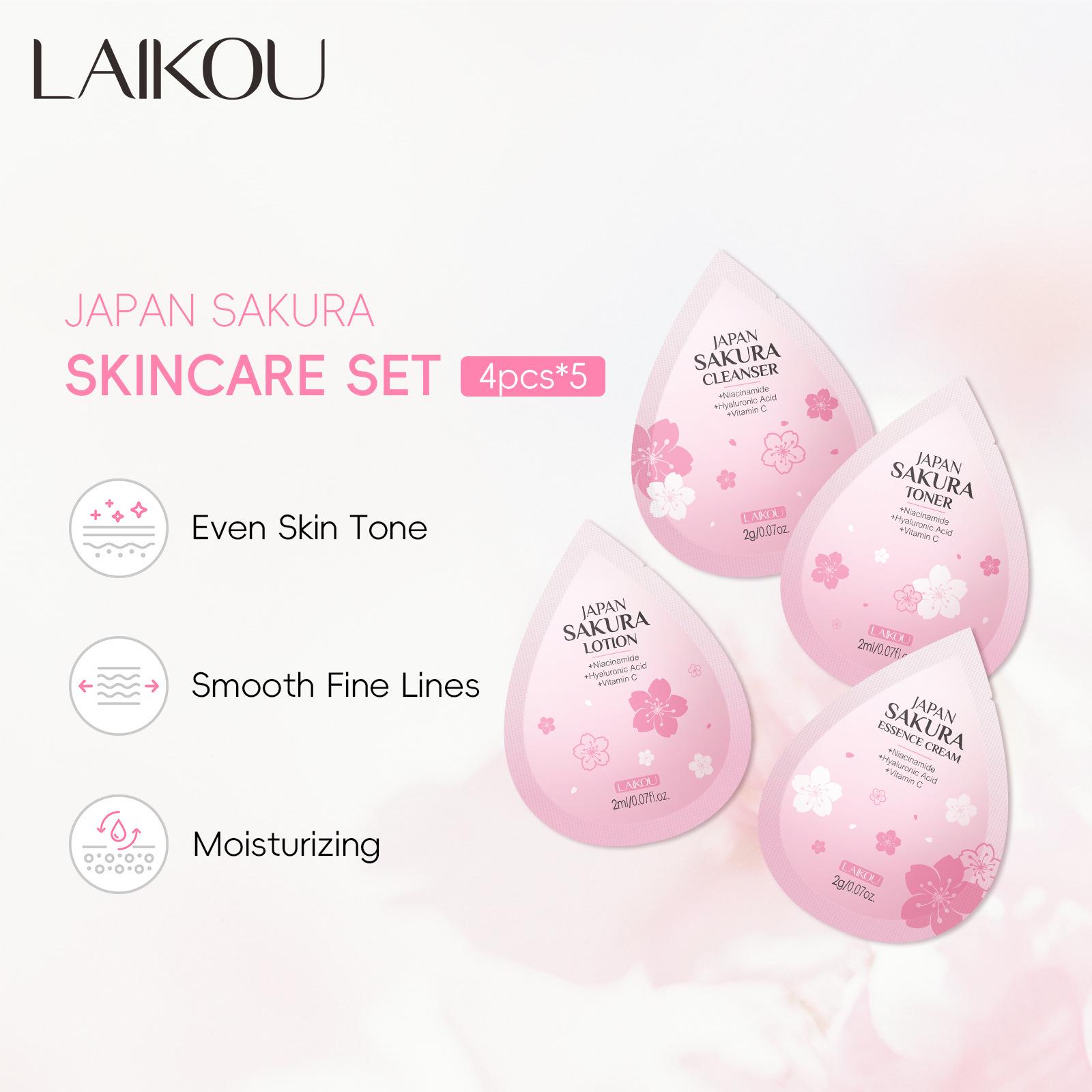 

LAIKOU Японська сакура Набір для догляду за шкірою, 4 предмети: Очищувальний засіб, Лосьйон, Емульсія, Крем (по 2 г кожен) Cherry Blossom Cream 2g