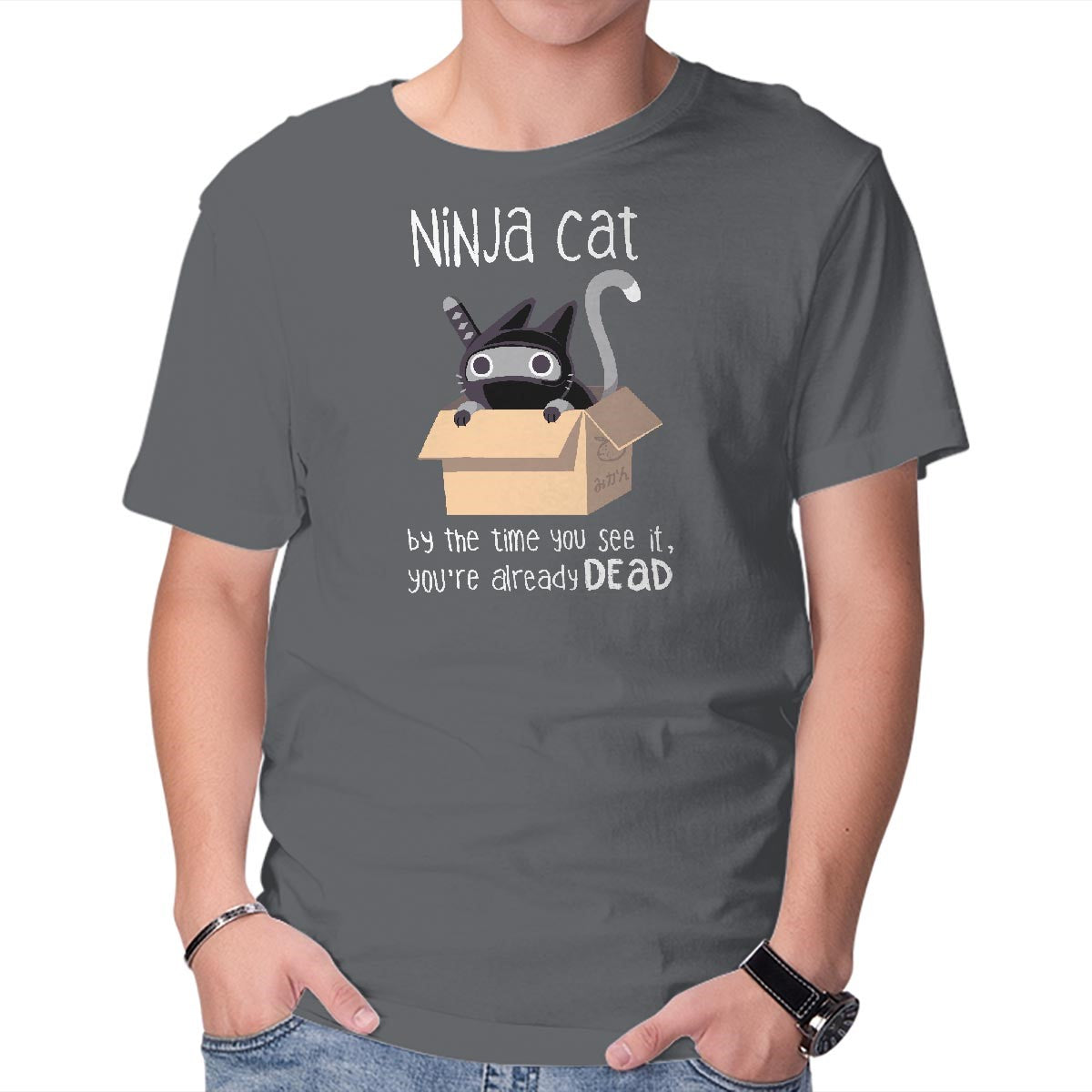 Unisex Crew Neck T-Shirt Ninja Cat Graphic Short Sleeve Casual Tee XS