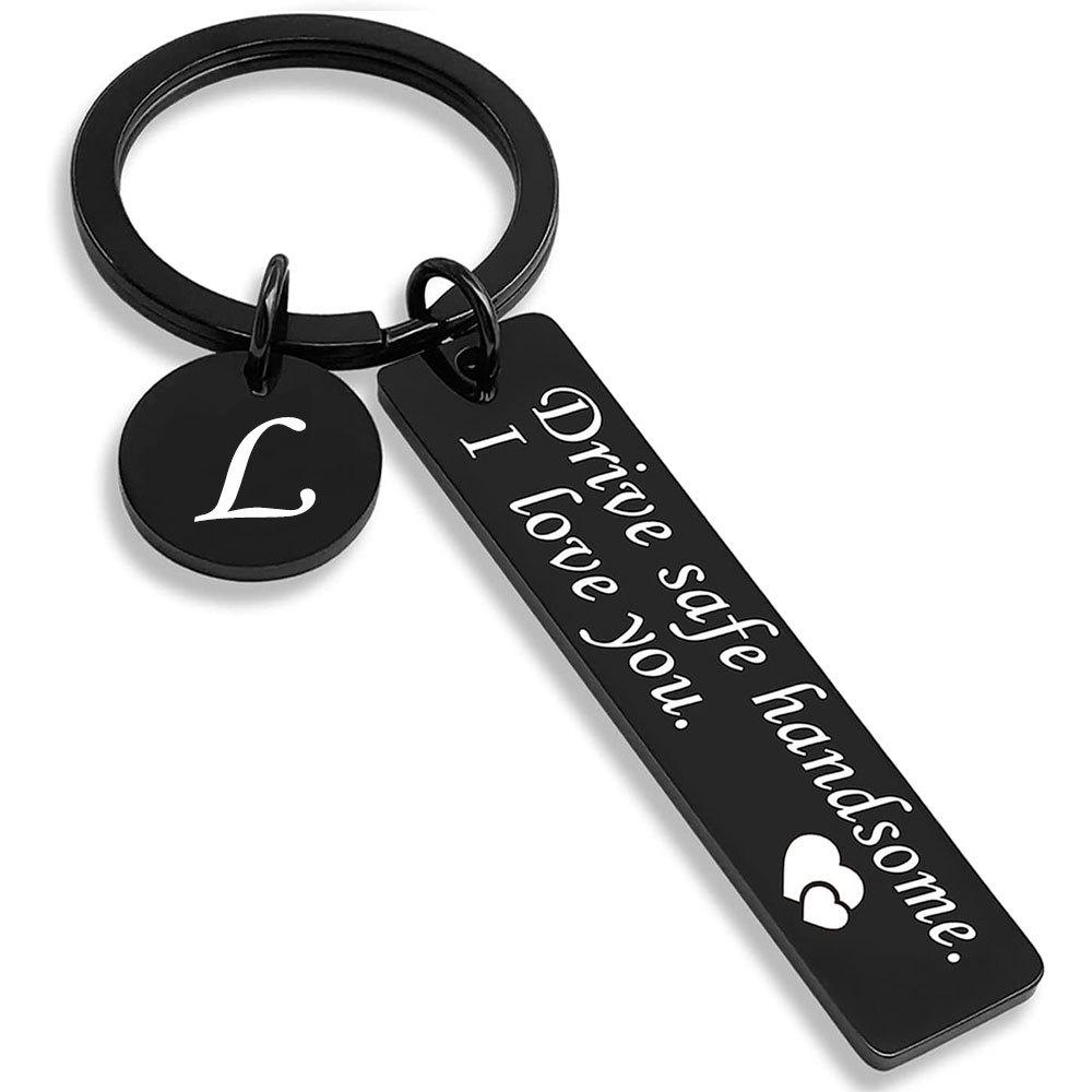 Roestvrij Stalen Drive Safe Sleutelhanger met Gegraveerde Letter Hanger