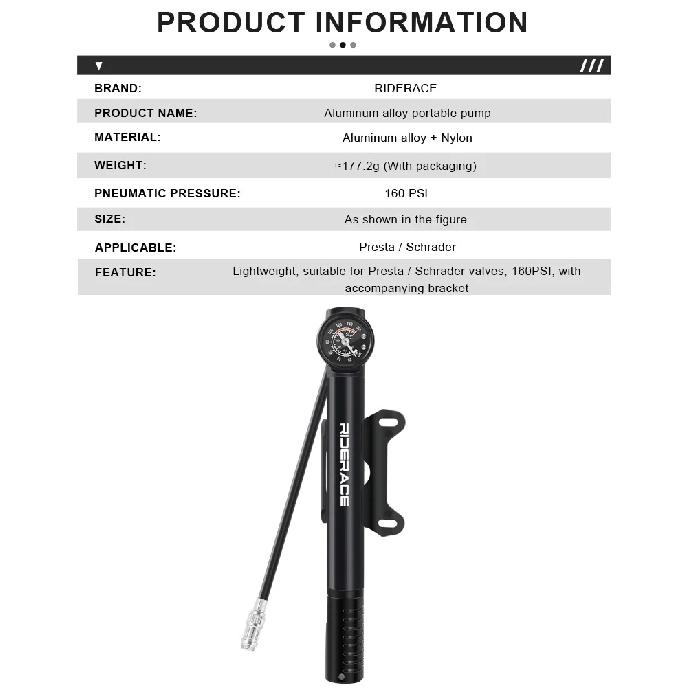 MTB Road Bike Inflator With Gauge Portable Aluminum Alloy Hand Tire Air Inflator Bicycle Pump For AV FV Presta Schrader Valve