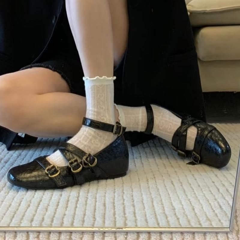 Retro Heightened Casual Shallow Single Shoes for Women 2025 New Cross Buckle Square Toe Versatile Korean Version Mary Jane Shoes