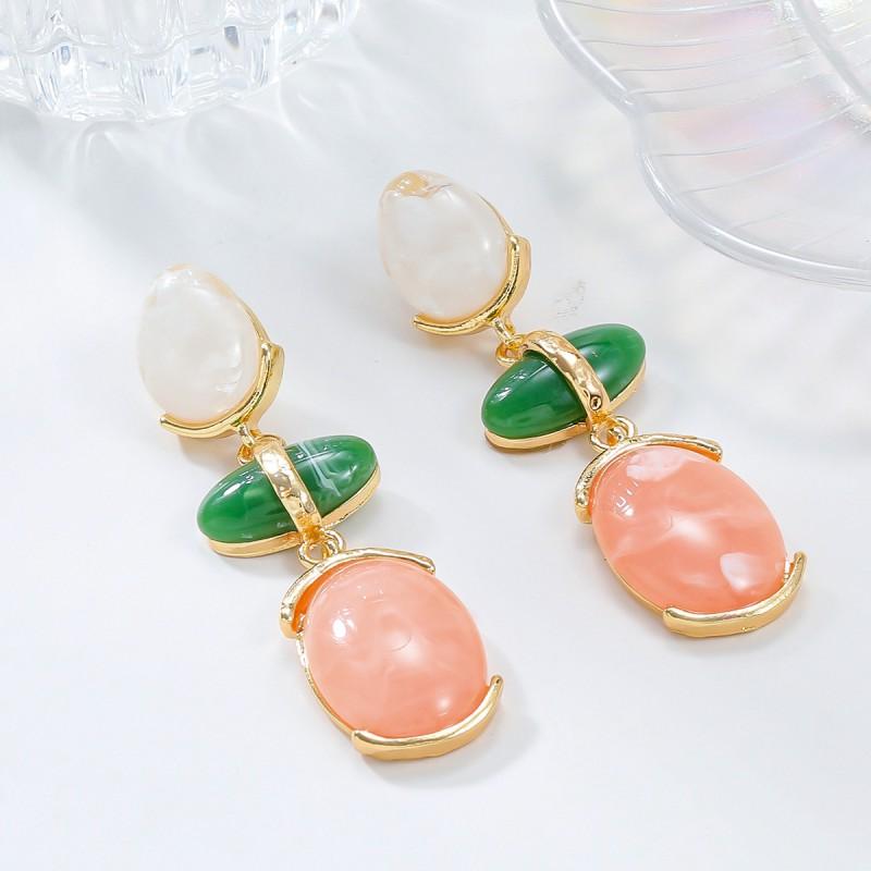 Boho Chic Layered Geometric Earrings Women In Muted Pastel Tones Alloy Dangle Earring