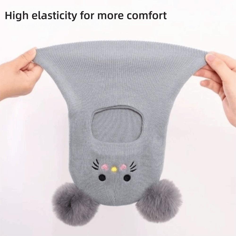 Double Pompom Knit Balaclava Hat Windproof Full Face Neck Cover Ear Protection Caps Autumn Winter