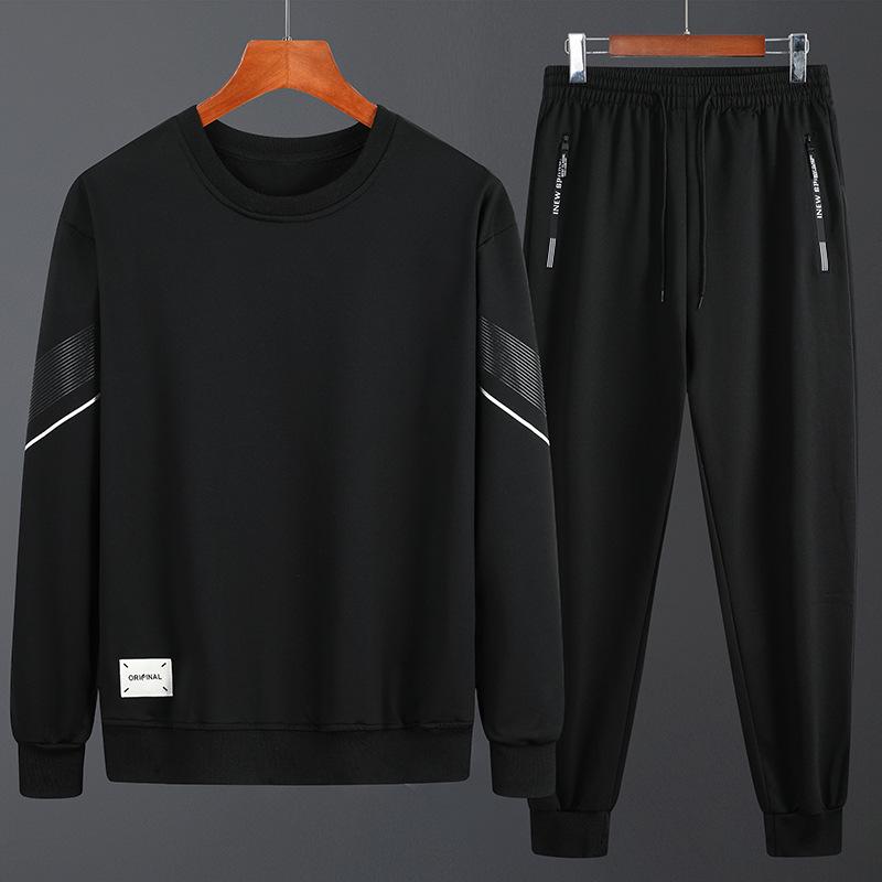 

Мужской повседневный спортивный костюм - Свободный крой, Круглый вырез, Двойка для весны и осени 5XL чёрный