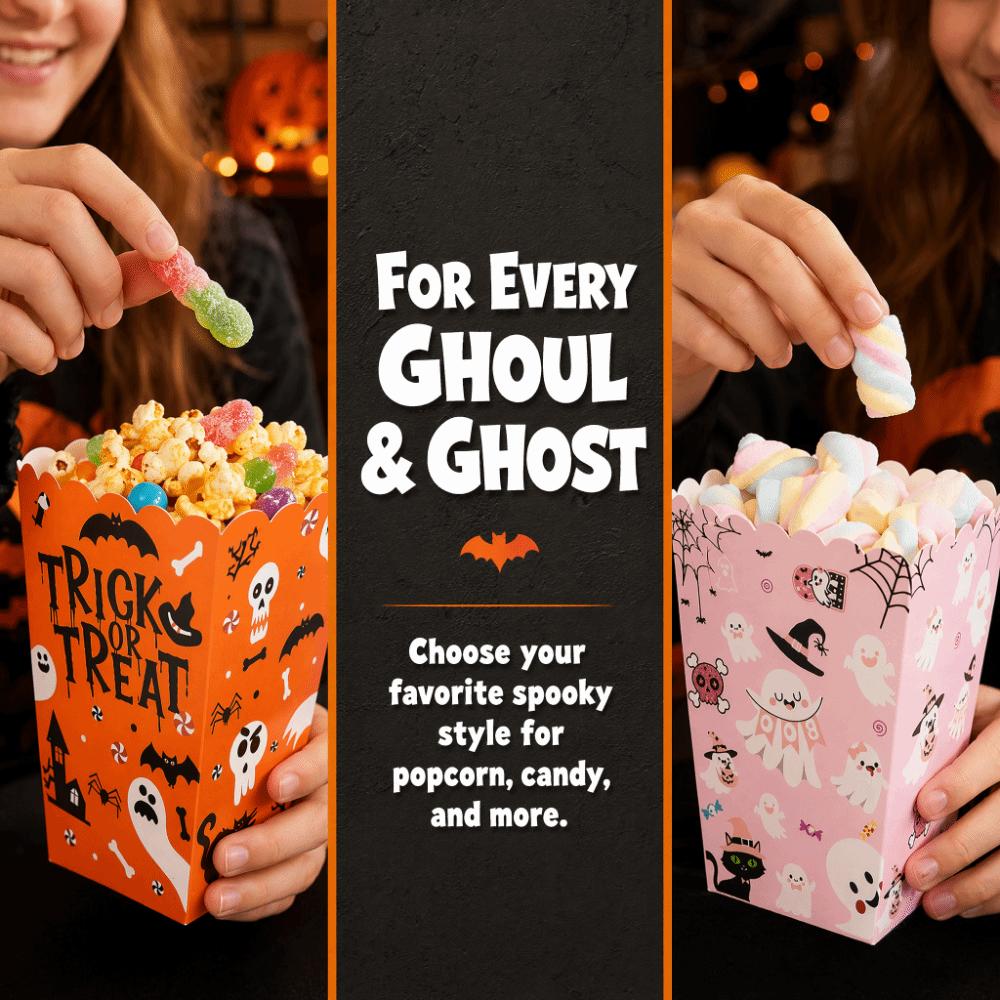 10PCS Decorative Popcorn Boxes Black Bat Spider Pattern Gift Packing Boxes Paper Material Novelty Party Favor Boxes