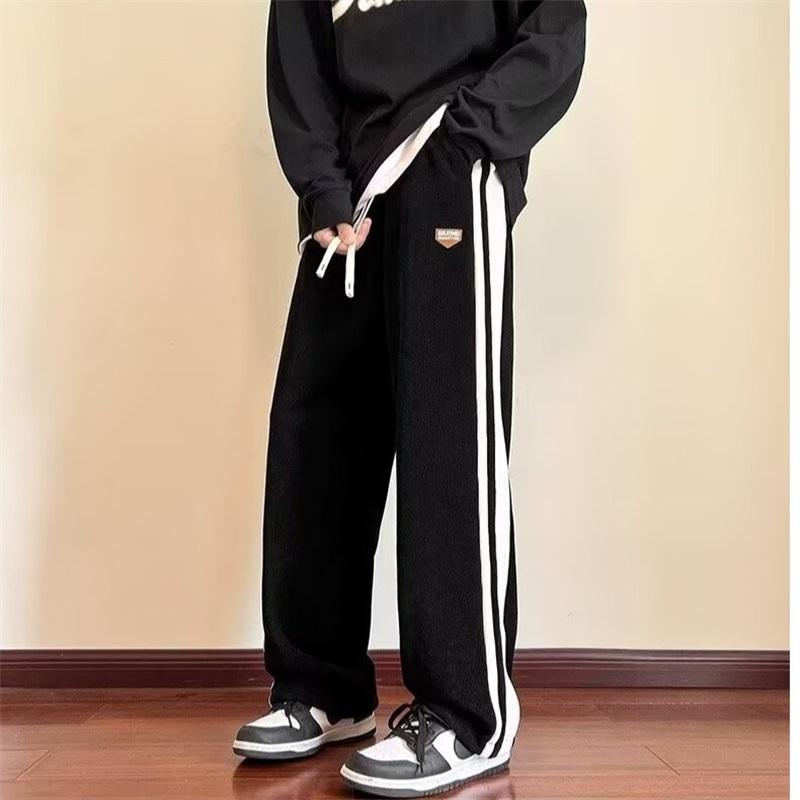 

Men s Corduroy Straight Leg Pants Casual Striped Elastic Waist Trousers L чёрный