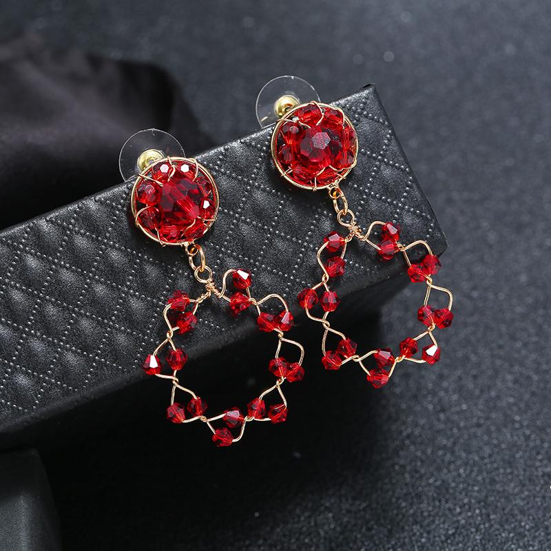 Original fashion personality retro crystal stud earrings female simple temperament versatile long earrings show face thin earrings