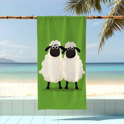 Green Background Double Sheep Cartoon Beach Towel Print Sand Proof Quick Dry Microfiber For Swimming Beach Holiday Camping Bath