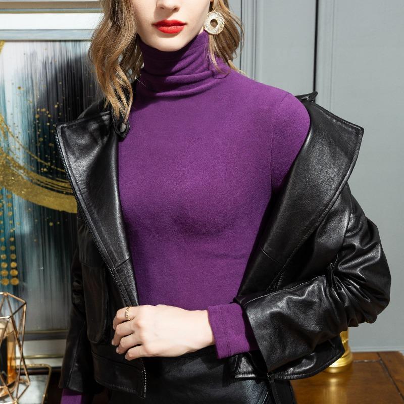 Autumn and winter turtleneck bottoming shirt women's long-sleeved women's clothing women's double-sided German velvet velvet thermal top