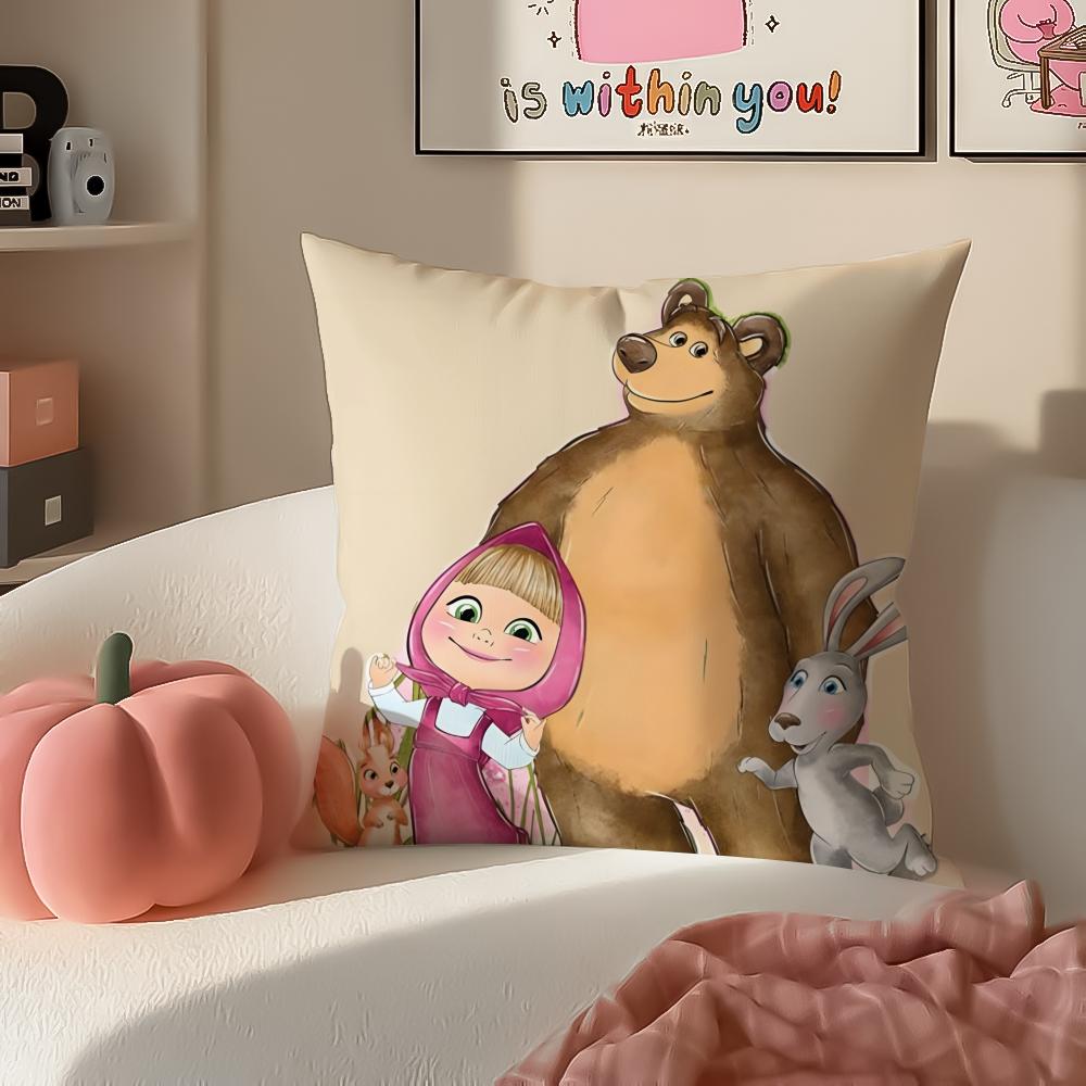 PopCartoon To Accompany MMasha And BBearsS Cushion Cover Pillowcase Short Plush Invisible zipper Room Sofa Cushion Cover