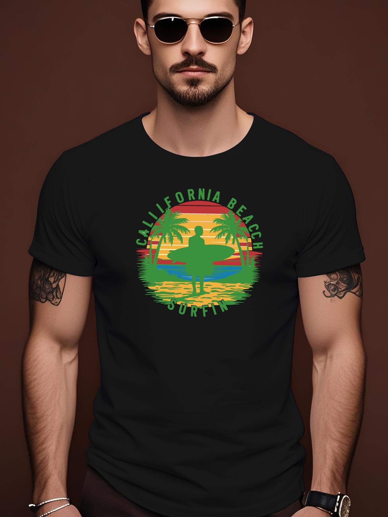 California Beach Surf Graphic Tshirt - Light Blue Casual ... XXXXL