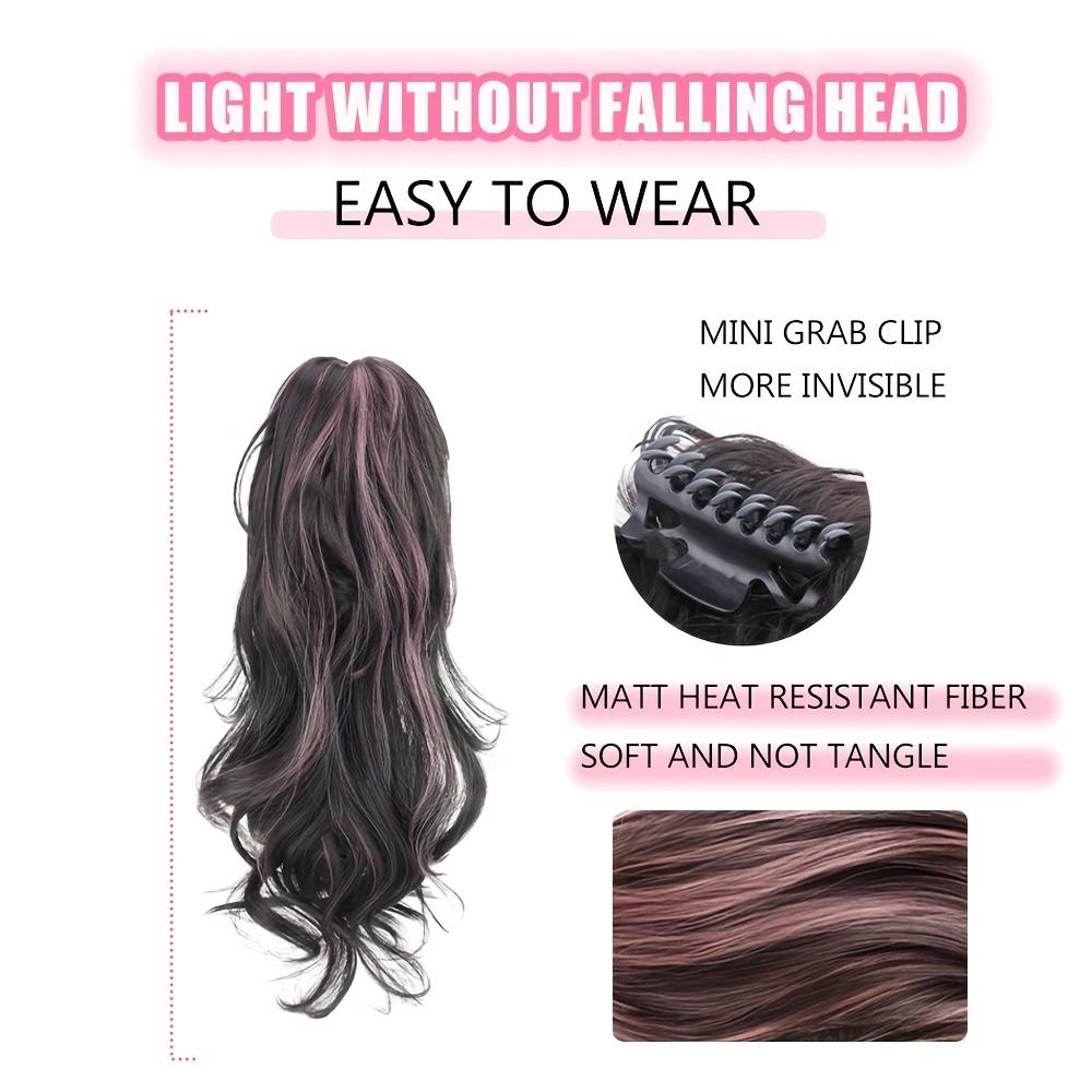 Elegant Highlights Color Synthetic Fiber Ponytail Claw Clip In Hair Extensions For Women 14 Inch Wavy Fountain Ponytail