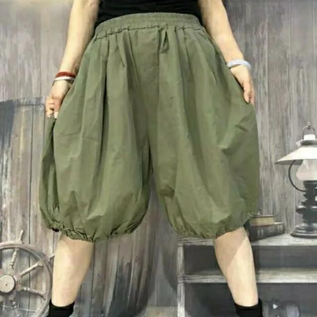 Ladies Summer Loose Thin Section Casual Five-minute Pants Solid Color Elastic Waist Lantern Pants