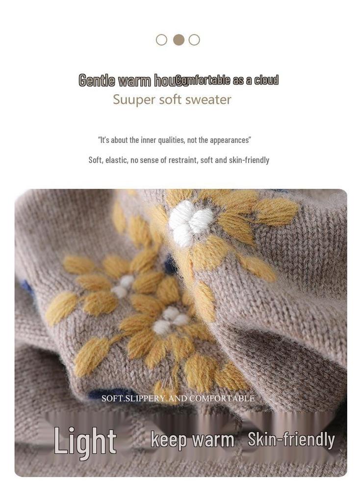 2025 Fall/Winter Women's Embroidered Loose Pure Wool Turtleneck Sweater, Thickened Long Sleeve Knitwear in Lazy Style