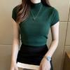 Semi-turtleneck short-sleeved knitted sweater women's spring and autumn sweet bottoming shirt slim-fitting short vest top outside