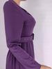 Solid Color V-Neck A-Line Dress with Belt, European & American Style, Plus Size, African Women