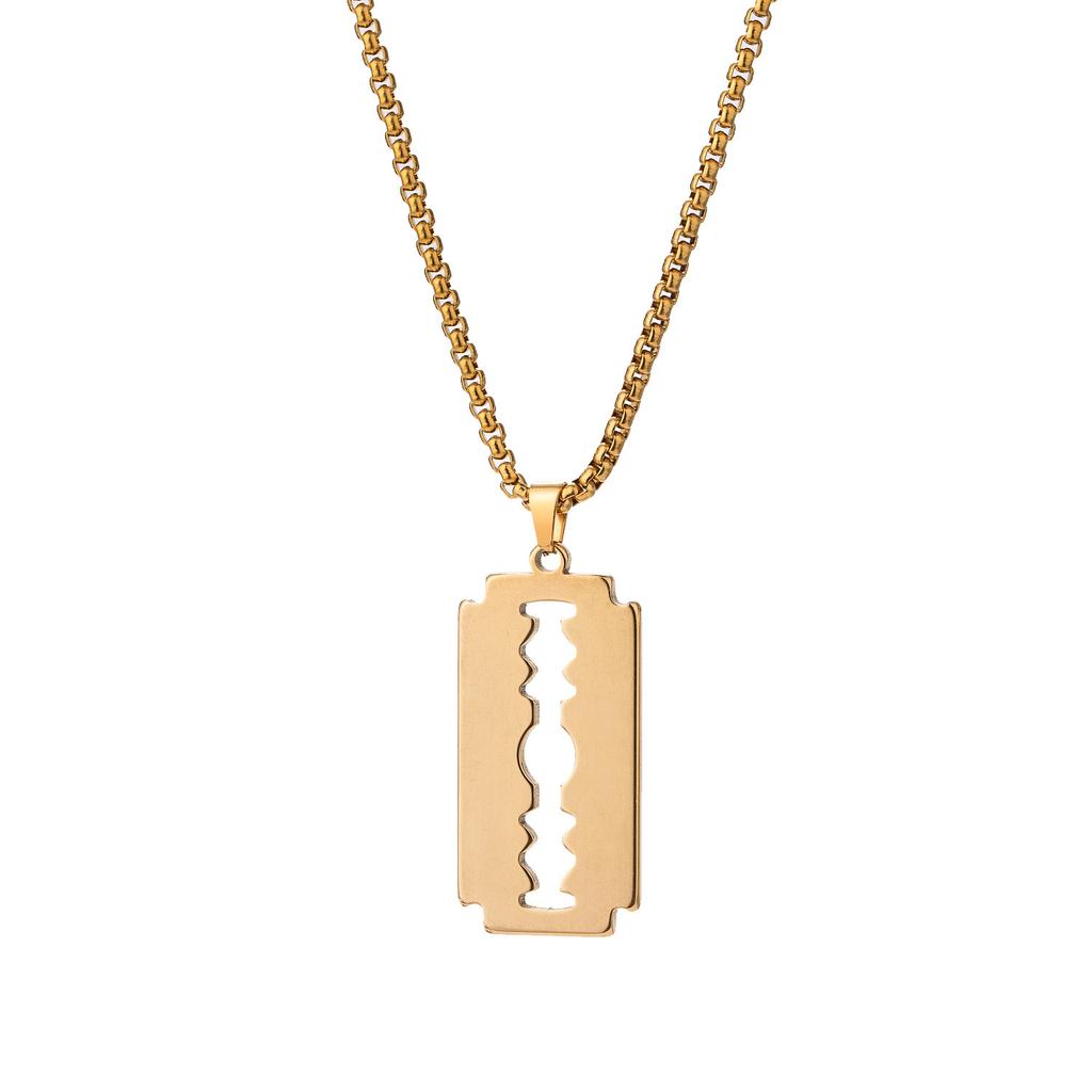 European and American Hip Hop Glossy Geometric Pendant Men's Long Versatile Chain Blade Necklace