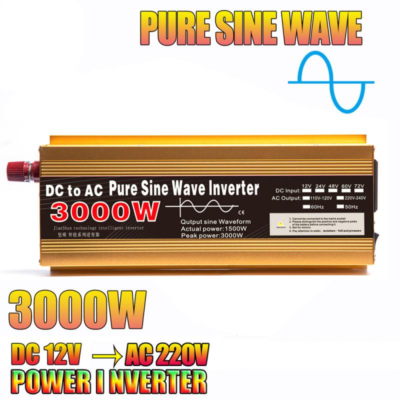 1600W-3000W Pure Sine Wave DC 12V/24V To AC 220V Transformer Convert Multi-function Socket Converter Car Inverter