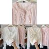 Romantic Korean Style V Neck Long Sleeve Shirt With Ruffle Tie Detail For Casual Wear