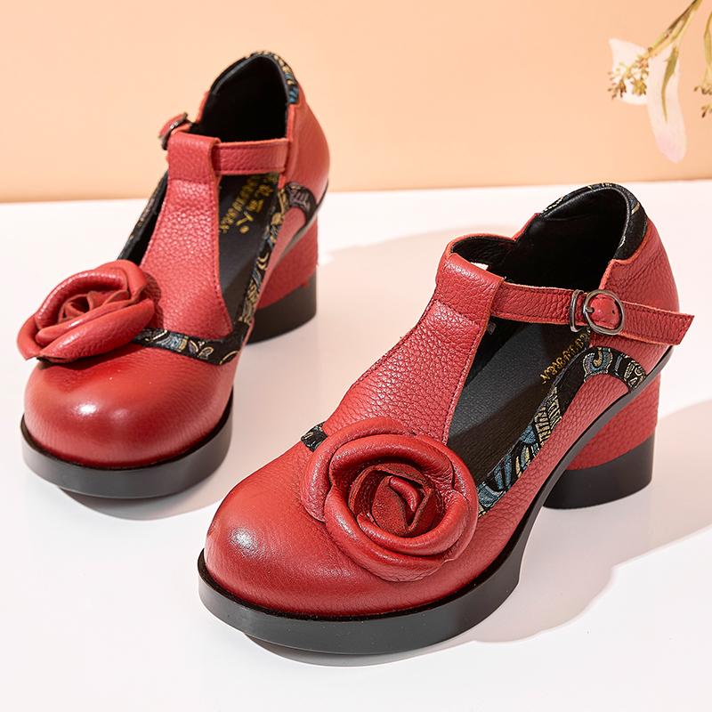 

Модные женские туфли-лодочки GKTINOO Весна Ретро Леди 7 см Высокий каблук Ремешок с пряжкой Туфли с цветком Женская обувь ручной работы из натуральной кожи 250