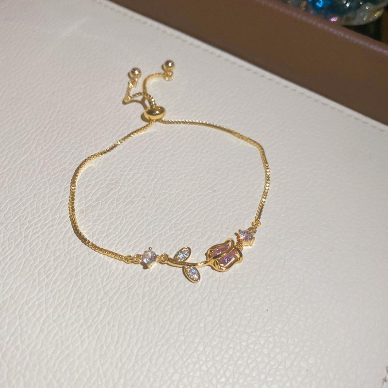 Monet Garden~ Super Sparkling Zircon Flower Round Bracelet Light Luxury Delicate Bracelet Sweet Versatile Jewelry