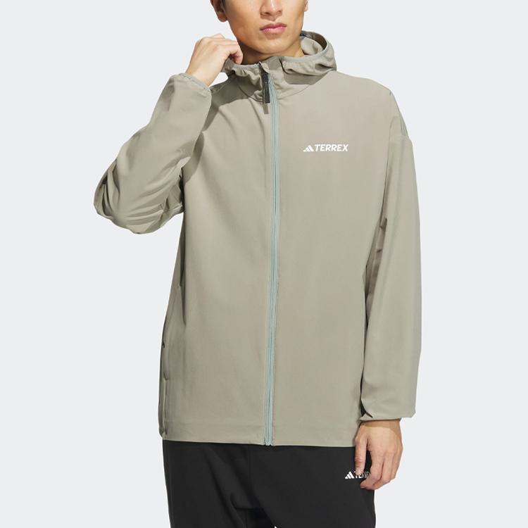 Adidas Transitional Solid Color Logo Zip Hoodie Sunscreen Jacket Unisex Outerwear Stony-Silver-Grey IC4425