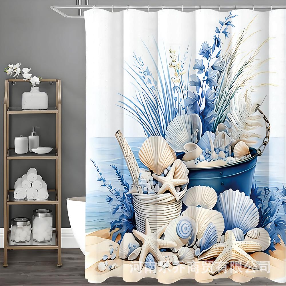 

Ретро набор для ванны «Ракушка и Морская звезда»: Шторка для душа, Нескользящий коврик для ванной, Чехол на крышку унитаза, Коврик для ванной комнаты и 12 крючков 12 Hooks