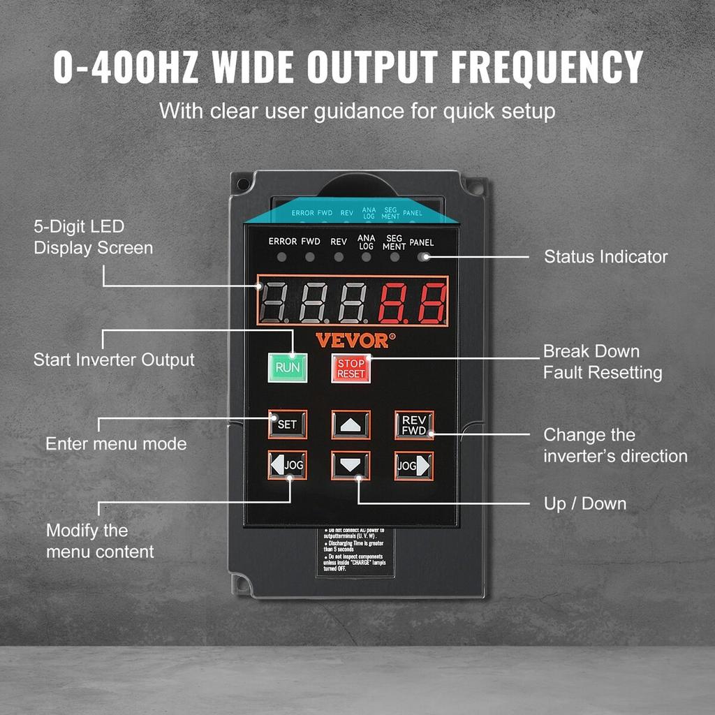 VFD 2HP, 1.5KW, 7.5Amps 220V 1 or 3 Phase Input to 3 Phase Output 0-400Hz
