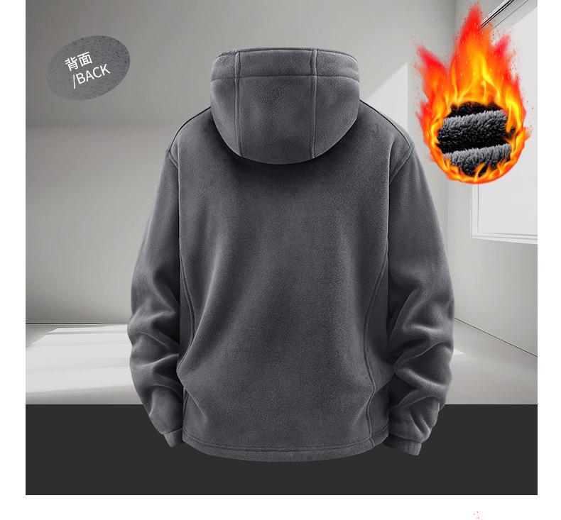 Men's Trendy Fleece Hooded Jacket: Warm, Thick, Casual Outdoor Coral Fleece for Autumn and Winter.