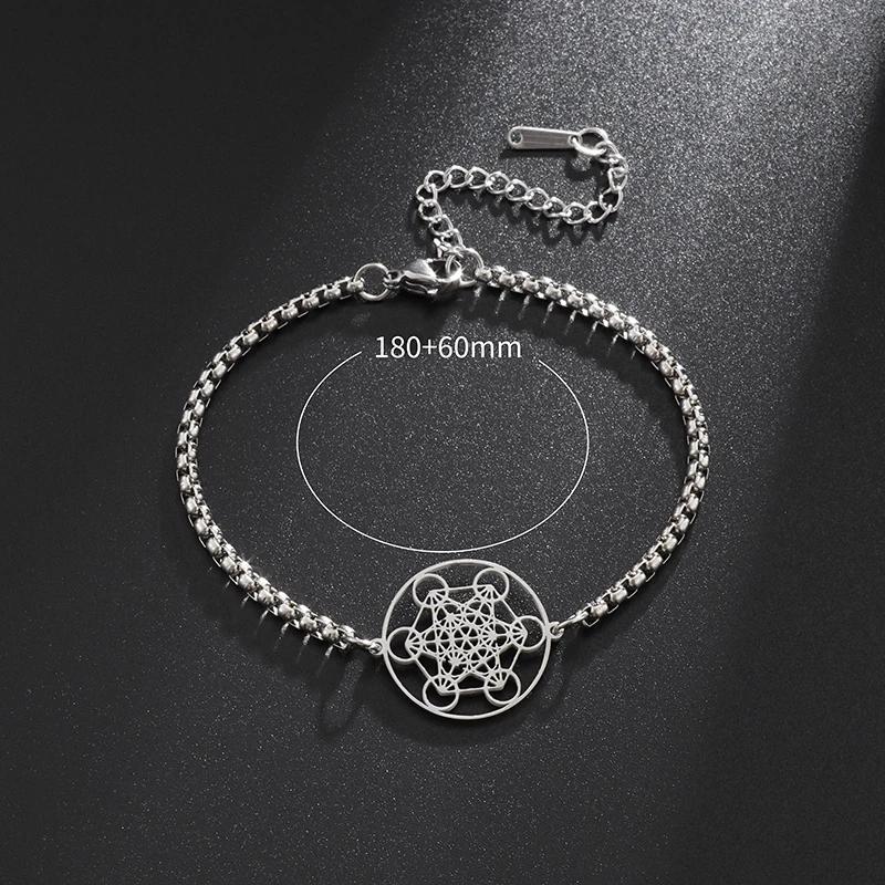 Metatron Cube Bracelet Stainless Steel Sacred Geometry Jewelry Gift for Women Men Archangel Amulet