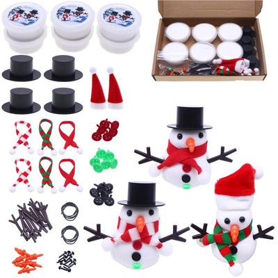 Gör-det-själv Jul Snögubbe Kit Morotsnäsor Små Knappar Mini Svarta Röda Trollkarlshattar Trigeminus Hand Lufttorkande Lera Modellering Hantverk