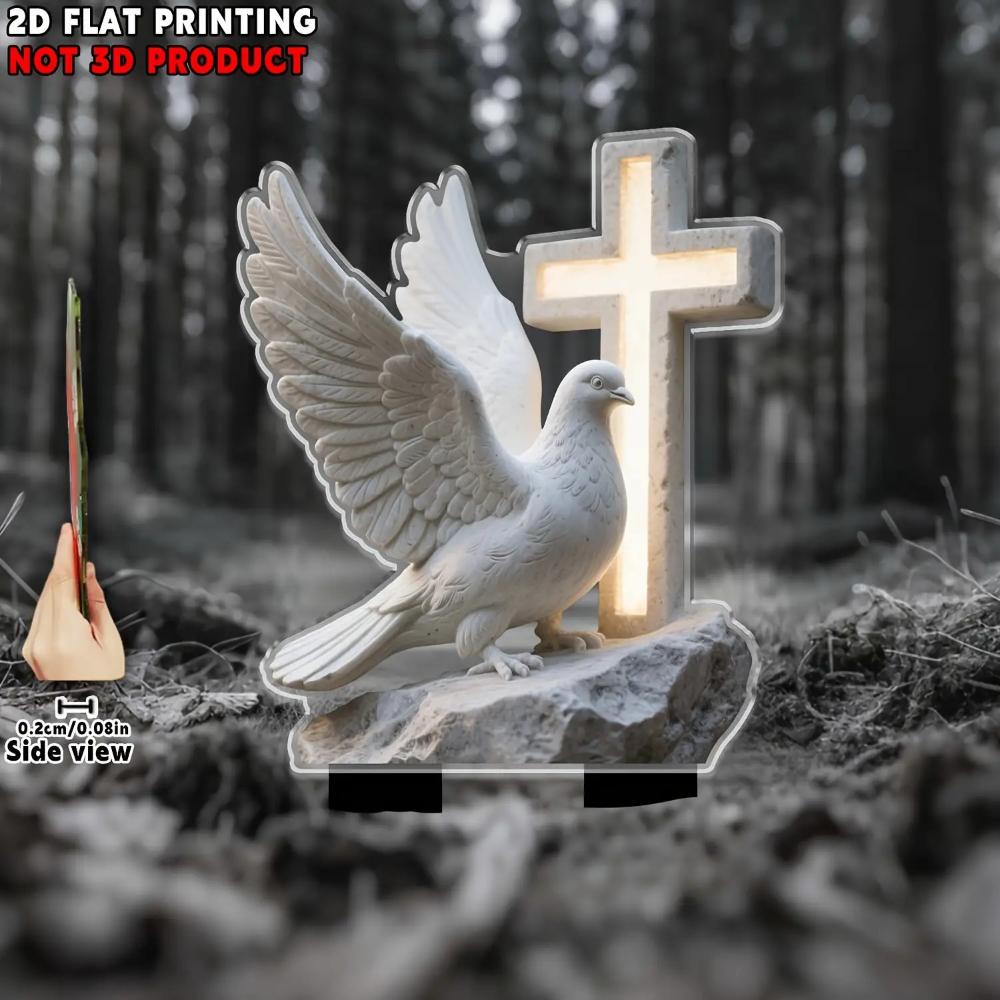 2D Flying Dove Cross Cemetery Stake Christian Memorial Decor Outdoor Lawn Garden Plug