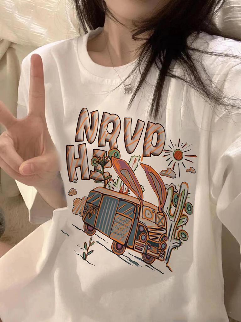 Cotton Short-sleeved T-shirt Women's Loose Original Style New Letter Printing Student T-shirt Ins Women's Fashion